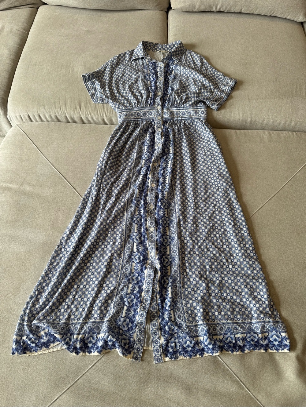 Max Studio Blue Printed Button-Front Maxi Dress